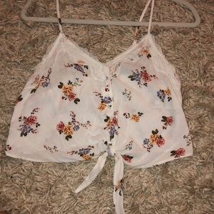 white floral crop tank top